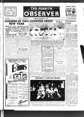 cover page of Penrith Observer published on December 30, 1952