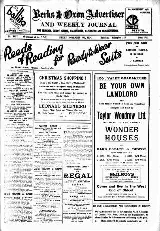 cover page of Berks and Oxon Advertiser published on November 30, 1934