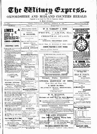 cover page of Witney Express and Oxfordshire and Midland Counties Herald published on December 30, 1886