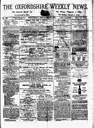 cover page of Oxfordshire Weekly News published on September 18, 1872