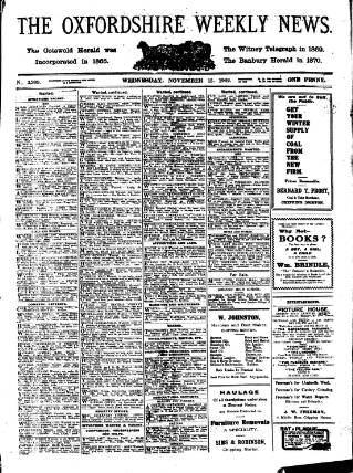 cover page of Oxfordshire Weekly News published on November 15, 1922