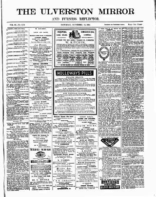 cover page of Ulverston Mirror and Furness Reflector published on November 15, 1884