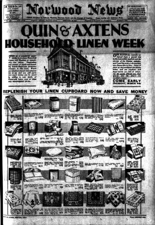 cover page of Norwood News published on February 28, 1930