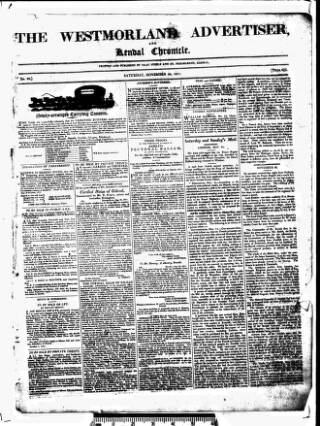 cover page of Westmorland Advertiser and Kendal Chronicle published on November 30, 1811
