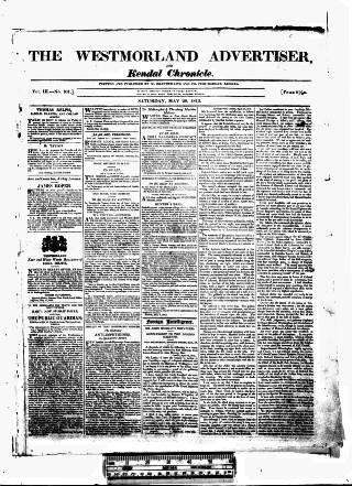 cover page of Westmorland Advertiser and Kendal Chronicle published on May 29, 1813
