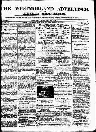 cover page of Westmorland Advertiser and Kendal Chronicle published on February 28, 1818