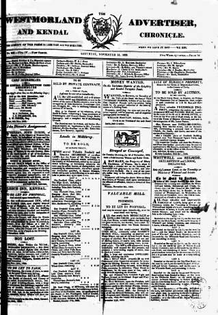 cover page of Westmorland Advertiser and Kendal Chronicle published on November 15, 1823