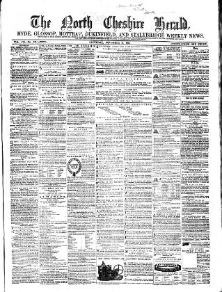 cover page of Hyde & Glossop Weekly News, and North Cheshire Herald published on November 15, 1862