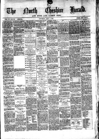 cover page of Hyde & Glossop Weekly News, and North Cheshire Herald published on July 6, 1872