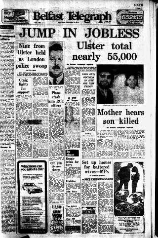 cover page of Belfast Telegraph published on September 18, 1975