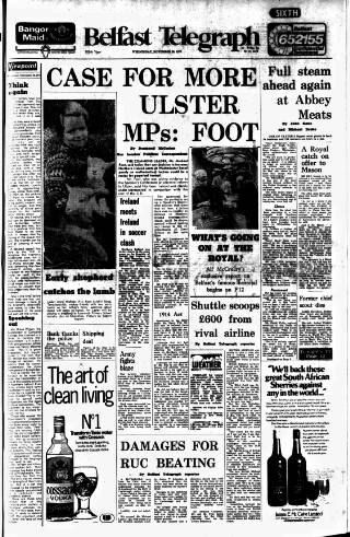cover page of Belfast Telegraph published on November 30, 1977