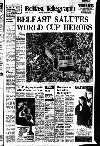 cover page of Belfast Telegraph published on November 15, 1982