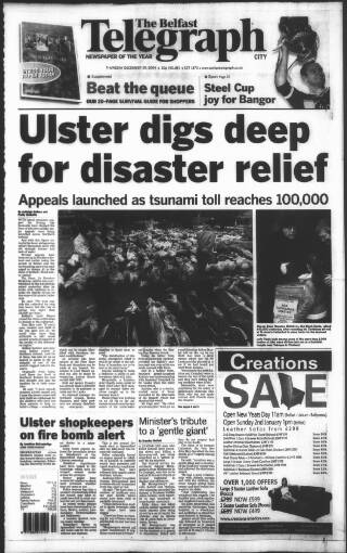 cover page of Belfast Telegraph published on December 30, 2004
