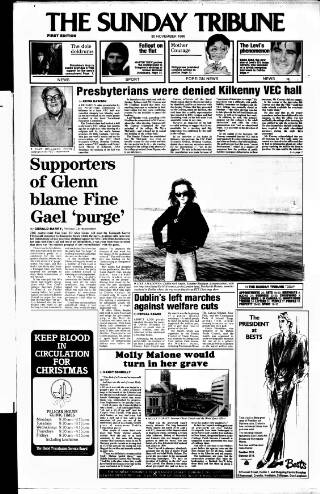 cover page of Sunday Tribune published on November 30, 1986