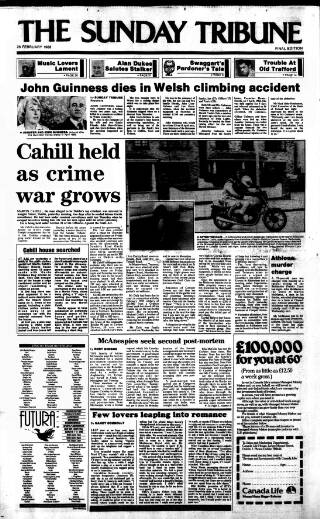 cover page of Sunday Tribune published on February 28, 1988