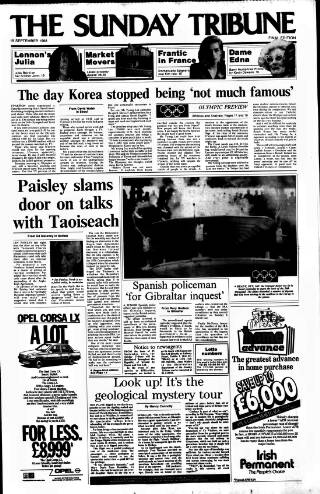 cover page of Sunday Tribune published on September 18, 1988