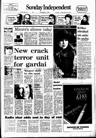 cover page of Sunday Independent (Dublin) published on November 15, 1987