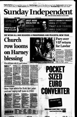 cover page of Sunday Independent (Dublin) published on December 30, 2001