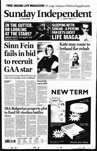 cover page of Sunday Independent (Dublin) published on September 18, 2005
