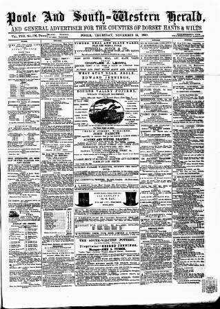 cover page of Poole & Dorset Herald published on November 15, 1860