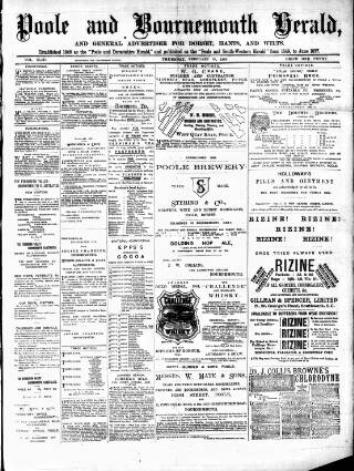 cover page of Poole & Dorset Herald published on February 28, 1889