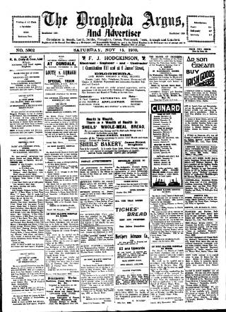 cover page of Drogheda Argus and Leinster Journal published on November 15, 1930