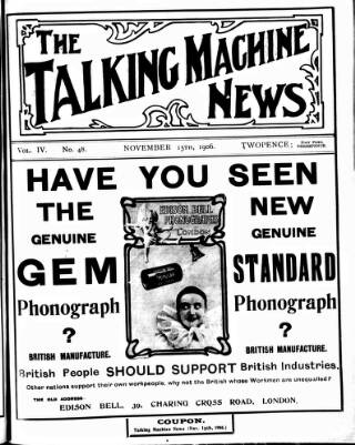 cover page of Talking Machine News published on November 15, 1906