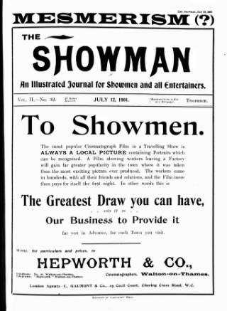 cover page of The Showman published on July 12, 1901