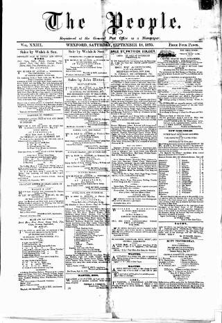 cover page of Wexford People published on September 18, 1875
