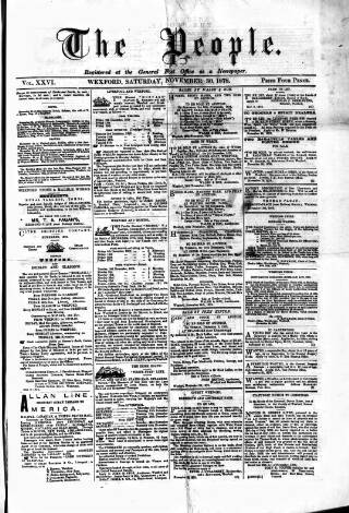 cover page of Wexford People published on November 30, 1878