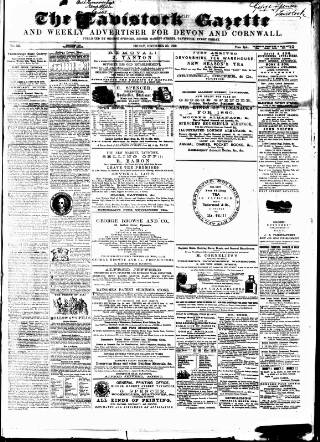 cover page of Tavistock Gazette published on December 30, 1859