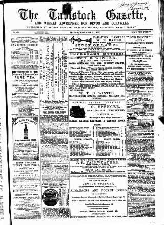cover page of Tavistock Gazette published on November 30, 1866