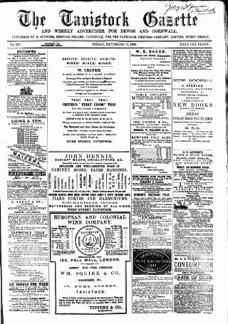 cover page of Tavistock Gazette published on September 18, 1868