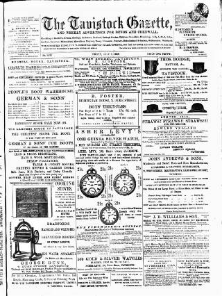cover page of Tavistock Gazette published on July 6, 1888