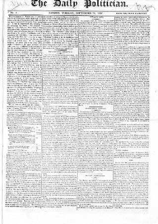 cover page of Daily Politician published on September 20, 1836
