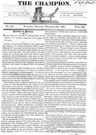 cover page of Champion (London) published on December 30, 1820