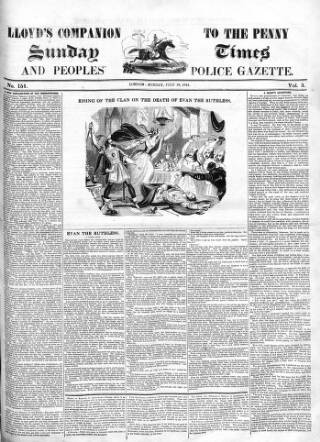 cover page of Lloyd's Companion to the Penny Sunday Times and Peoples' Police Gazette published on July 28, 1844