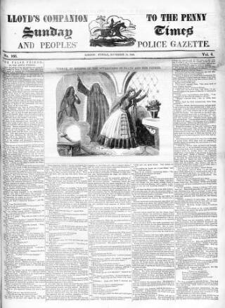 cover page of Lloyd's Companion to the Penny Sunday Times and Peoples' Police Gazette published on November 10, 1844