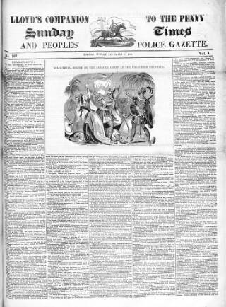 cover page of Lloyd's Companion to the Penny Sunday Times and Peoples' Police Gazette published on November 17, 1844