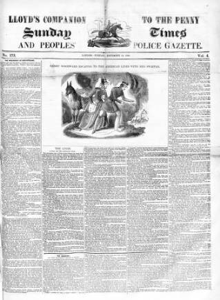 cover page of Lloyd's Companion to the Penny Sunday Times and Peoples' Police Gazette published on December 29, 1844
