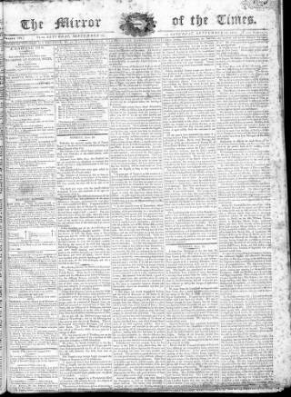cover page of Mirror of the Times published on September 18, 1802