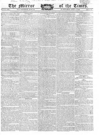 cover page of Mirror of the Times published on July 6, 1822