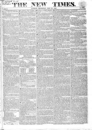 cover page of New Times (London) published on May 29, 1823