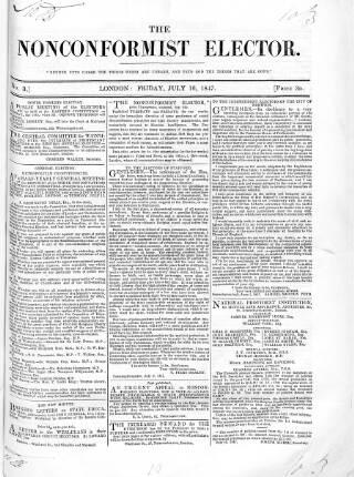 cover page of Nonconformist Elector published on July 16, 1847