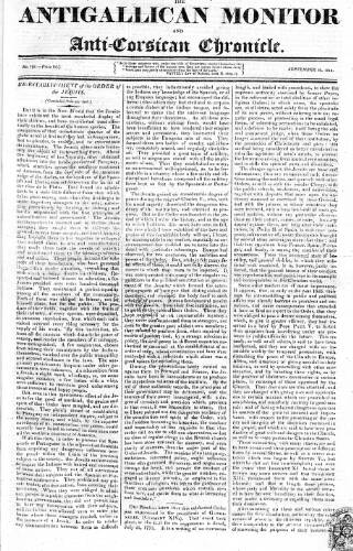 cover page of Anti-Gallican Monitor published on September 18, 1814