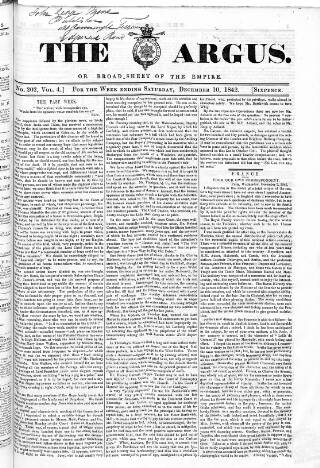 cover page of Argus, or, Broad-sheet of the Empire published on December 10, 1842