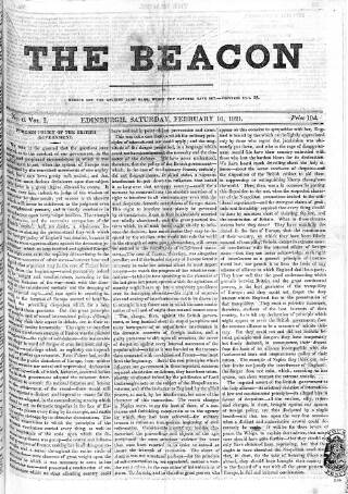 cover page of Beacon (Edinburgh) published on February 10, 1821