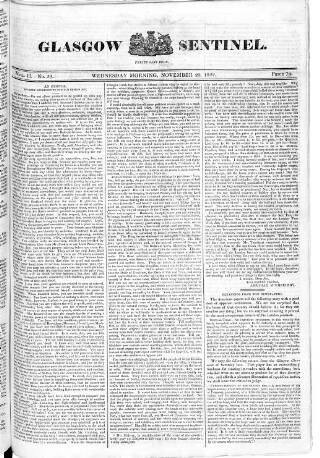 cover page of Glasgow Sentinel published on November 20, 1822