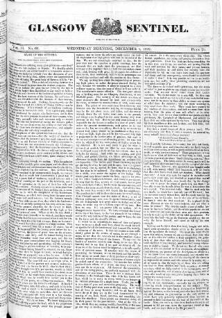 cover page of Glasgow Sentinel published on December 4, 1822