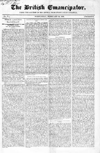 cover page of British Emancipator published on February 28, 1838